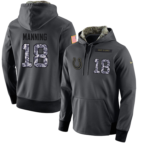 NFL Men's Nike Indianapolis Colts #18 Peyton Manning Stitched Black Anthracite Salute to Service Player Performance Hoodie - Click Image to Close